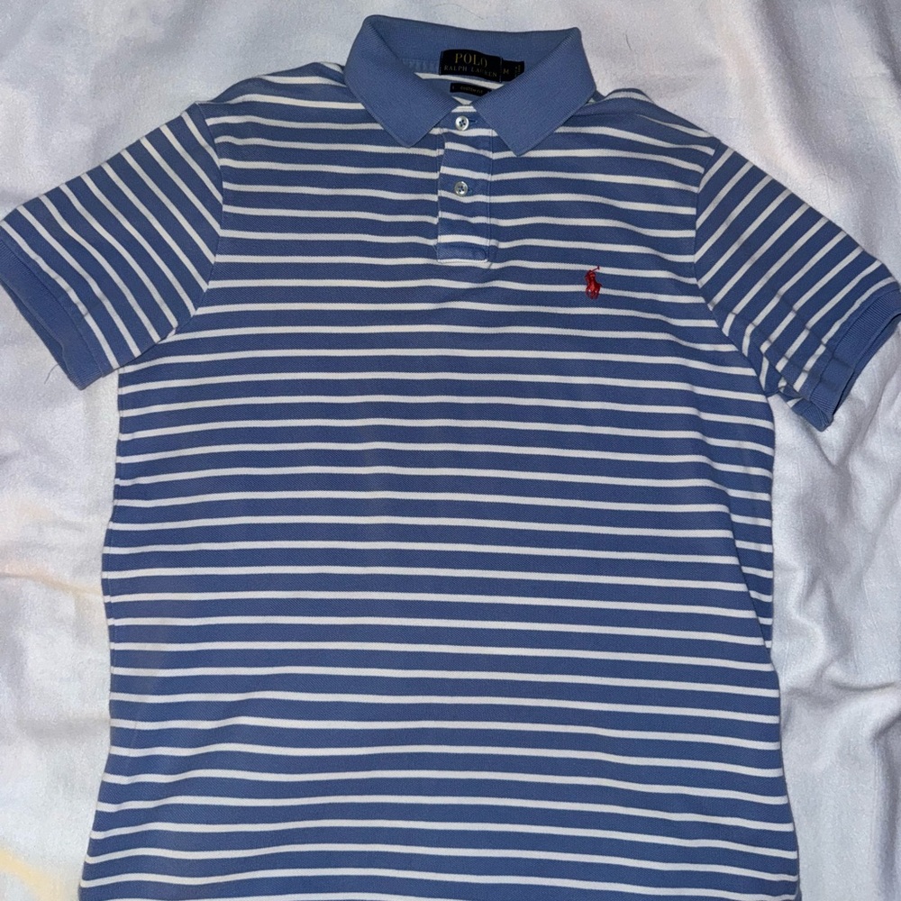 Ralph Lauren Blue and White Striped Polo Shirt